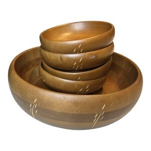 Vintage Baribocraft Canadian Maple Wood Mid Century Modern Large Salad Bowl Set